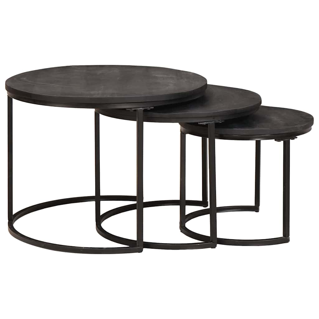 Nestende Kaffebord 3 Pcs Svart Massivt Mangotre Og Stål