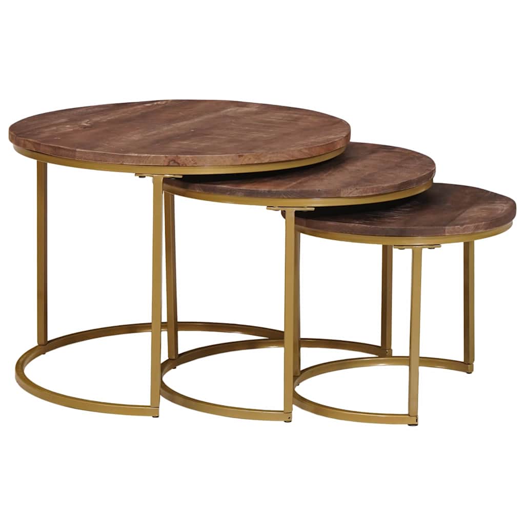 Nestende Kaffebord 3 Pcs Mørk Brun Massivt Mangotre Og Stål