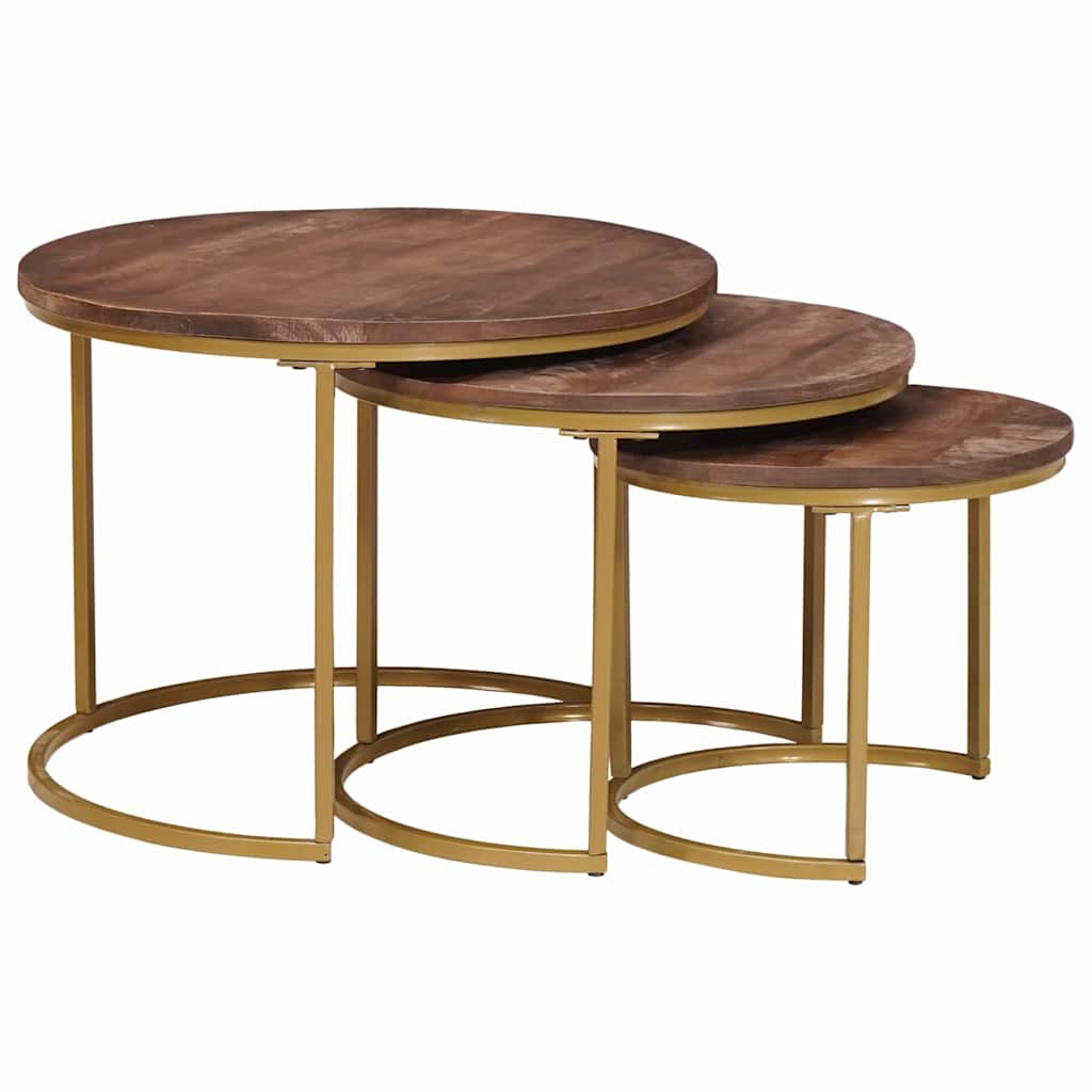Nestende Kaffebord 3 Pcs Mørk Brun Massivt Mangotre Og Stål