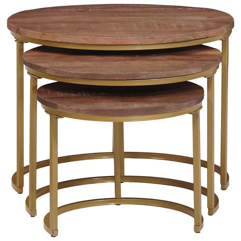 Nestende Kaffebord 3 Pcs Mørk Brun Massivt Mangotre Og Stål