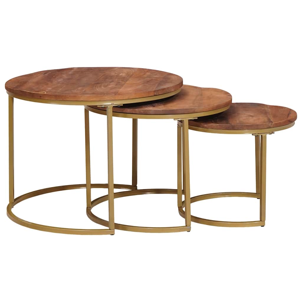 Nestende Kaffebord 3 Pcs Honning Brun Massivt Mangotre Og Stål