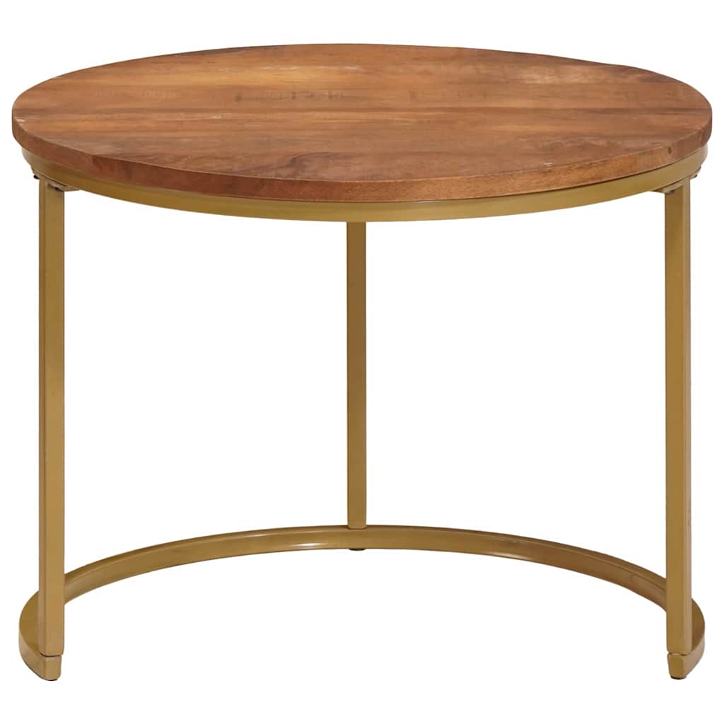 Nestende Kaffebord 3 Pcs Honning Brun Massivt Mangotre Og Stål