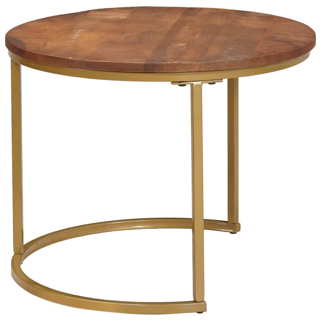 Nestende Kaffebord 3 Pcs Honning Brun Massivt Mangotre Og Stål