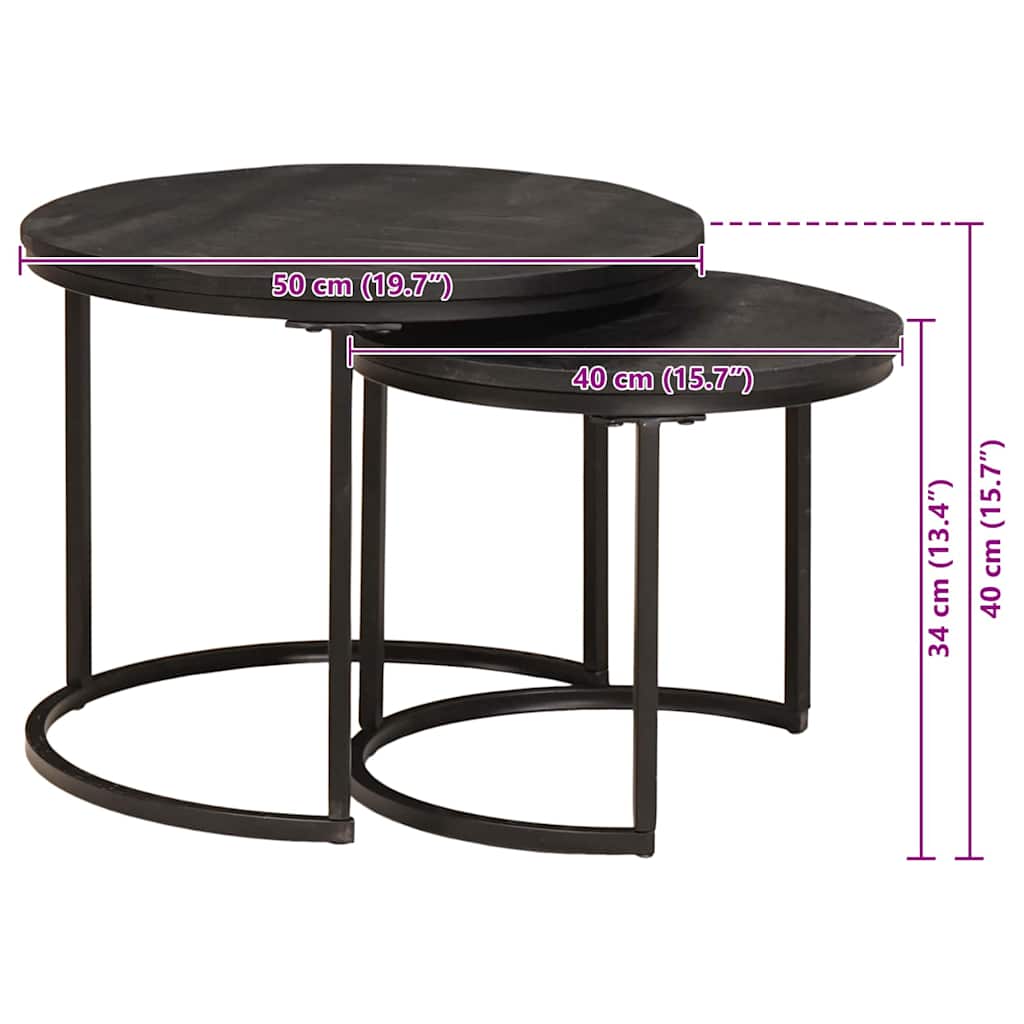 Nestende Kaffebord 2 Pcs Svart Massivt Mangotre Og Stål