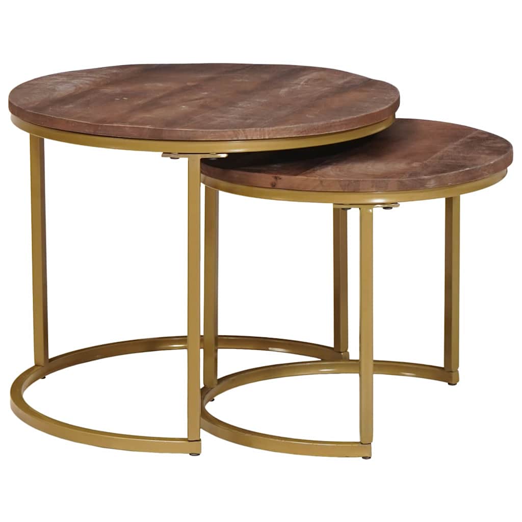 Nestende Kaffebord 2 Pcs Mørk Brun Massivt Mangotre Og Stål