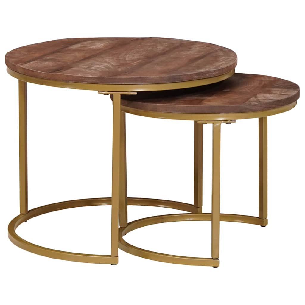 Nestende Kaffebord 2 Pcs Mørk Brun Massivt Mangotre Og Stål