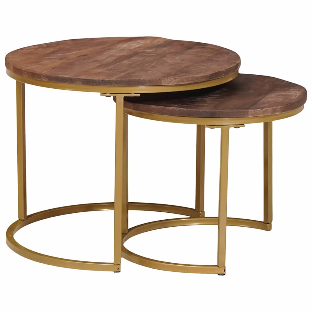 Nestende Kaffebord 2 Pcs Mørk Brun Massivt Mangotre Og Stål