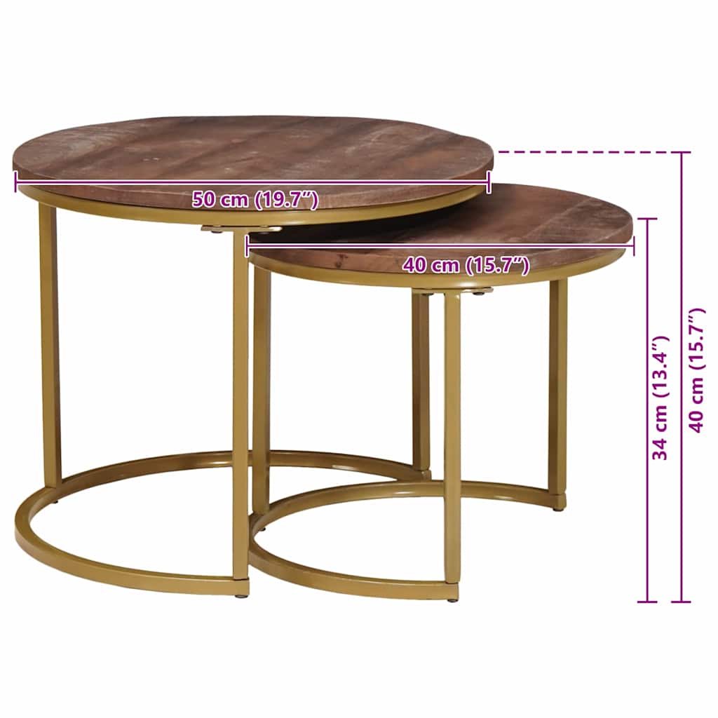 Nestende Kaffebord 2 Pcs Mørk Brun Massivt Mangotre Og Stål