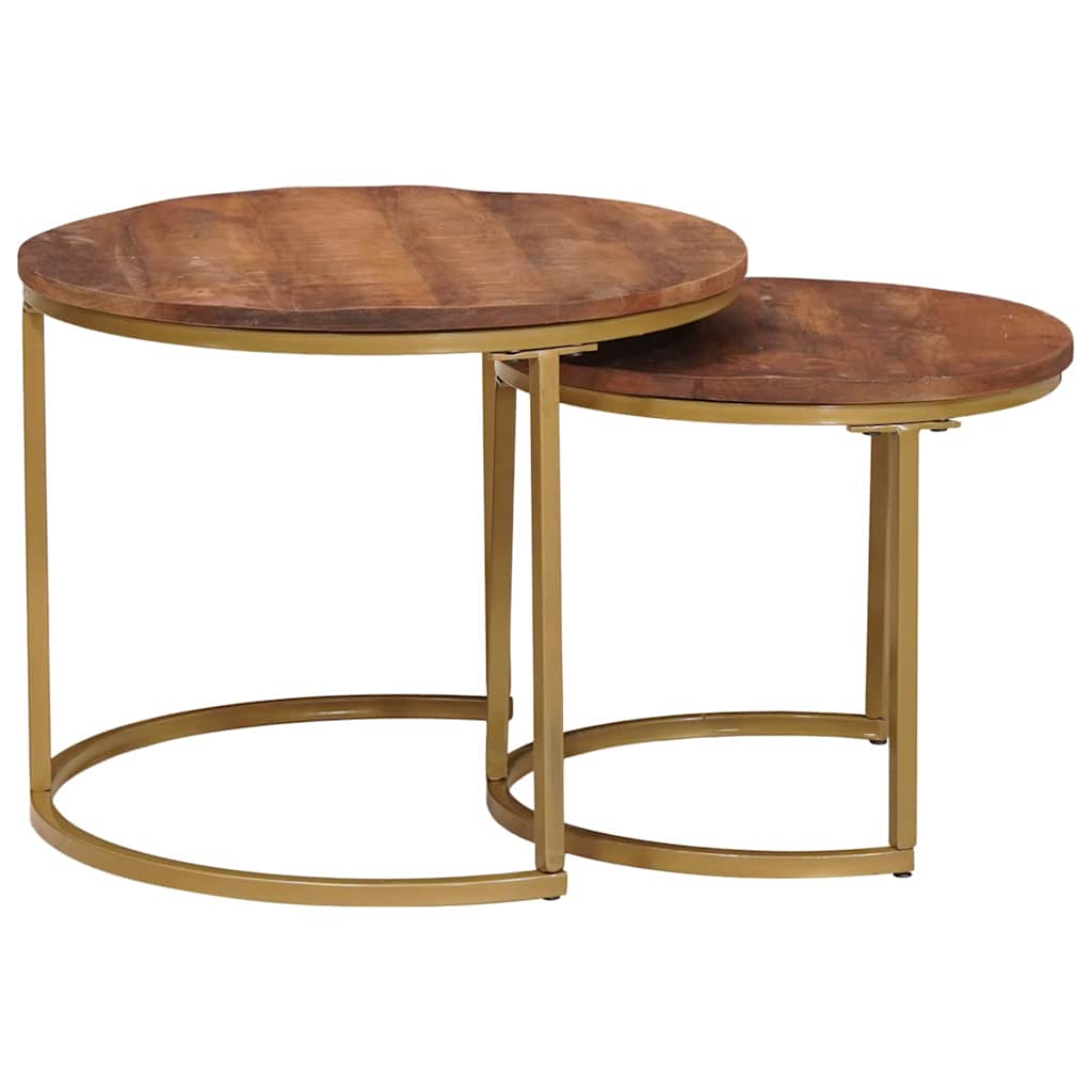 Nestende Kaffebord 2 Pcs Honning Brun Massivt Mangotre Og Stål