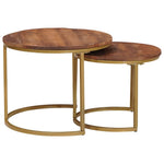 Nestende Kaffebord 2 Pcs Honning Brun Massivt Mangotre Og Stål