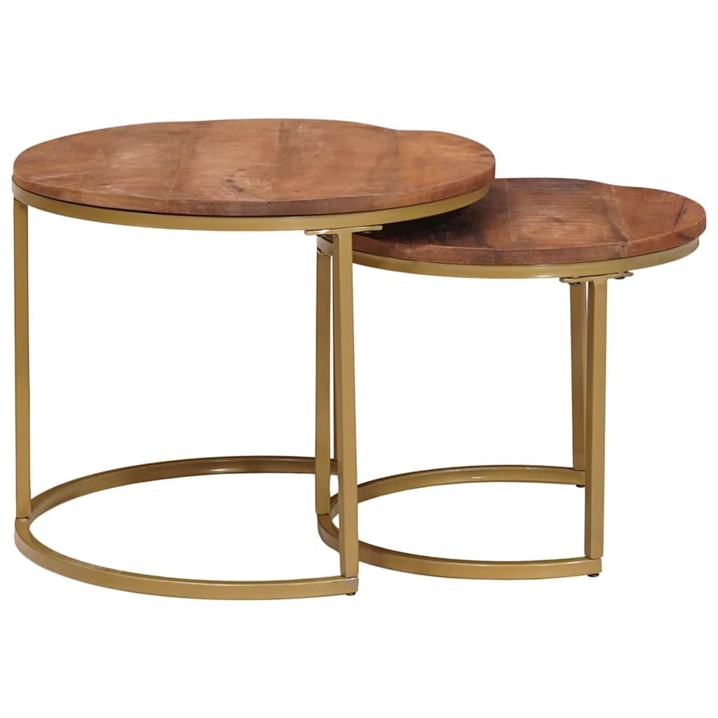 Nestende Kaffebord 2 Pcs Honning Brun Massivt Mangotre Og Stål
