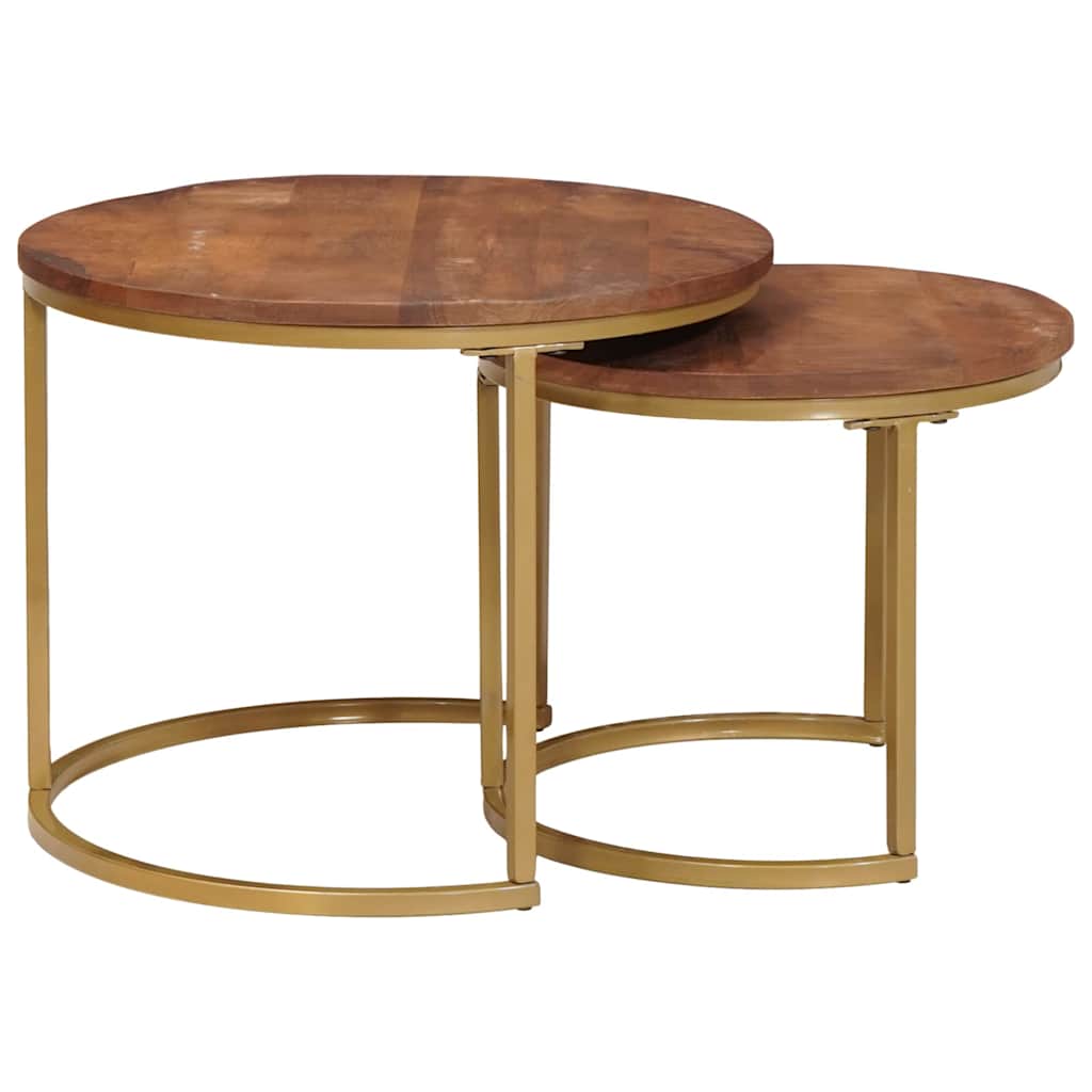 Nestende Kaffebord 2 Pcs Honning Brun Massivt Mangotre Og Stål