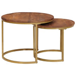 Nestende Kaffebord 2 Pcs Honning Brun Massivt Mangotre Og Stål