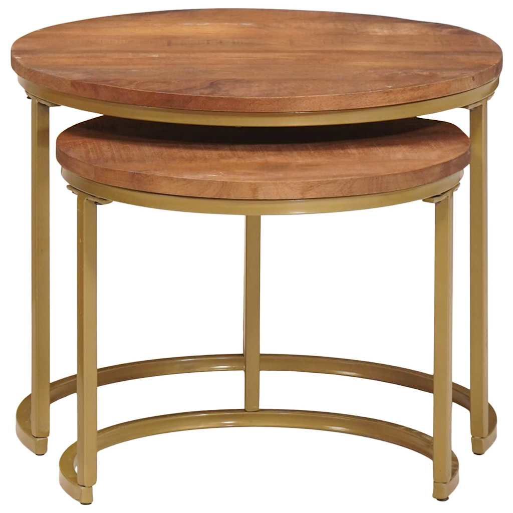Nestende Kaffebord 2 Pcs Honning Brun Massivt Mangotre Og Stål