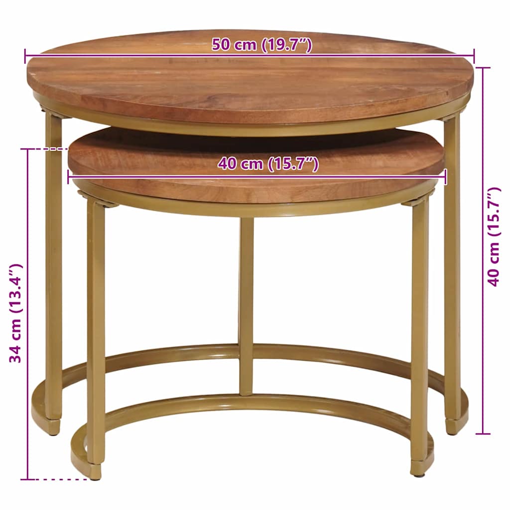 Nestende Kaffebord 2 Pcs Honning Brun Massivt Mangotre Og Stål