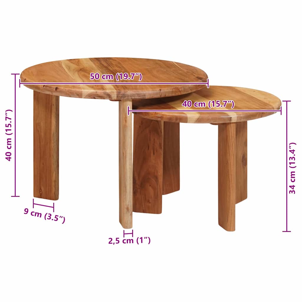 Nestende Kaffebord 2 Pcs Brun Solid Akasietre