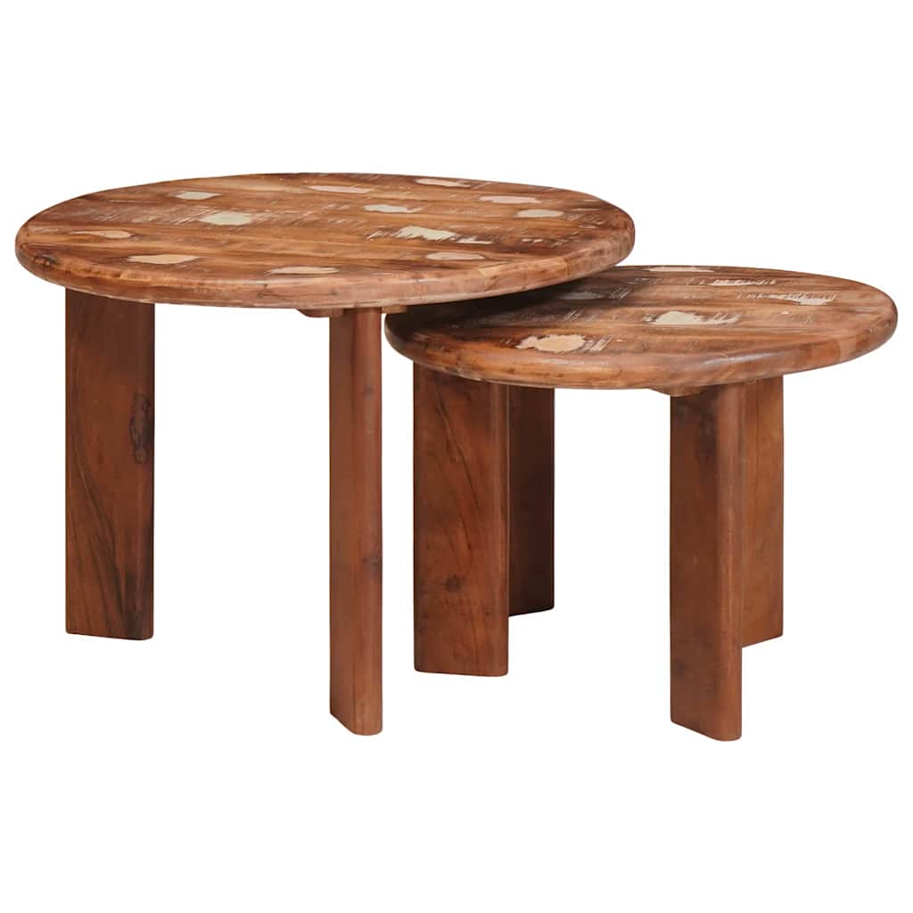 Nestende Kaffebord 2 Pcs Flerfarget Massiv Gjenbrukt Treverk