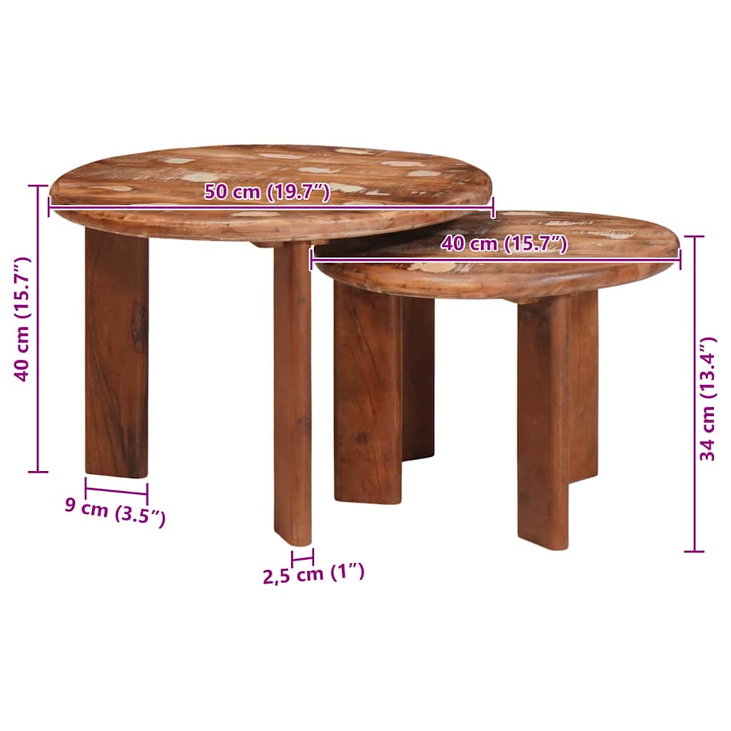 Nestende Kaffebord 2 Pcs Flerfarget Massiv Gjenbrukt Treverk