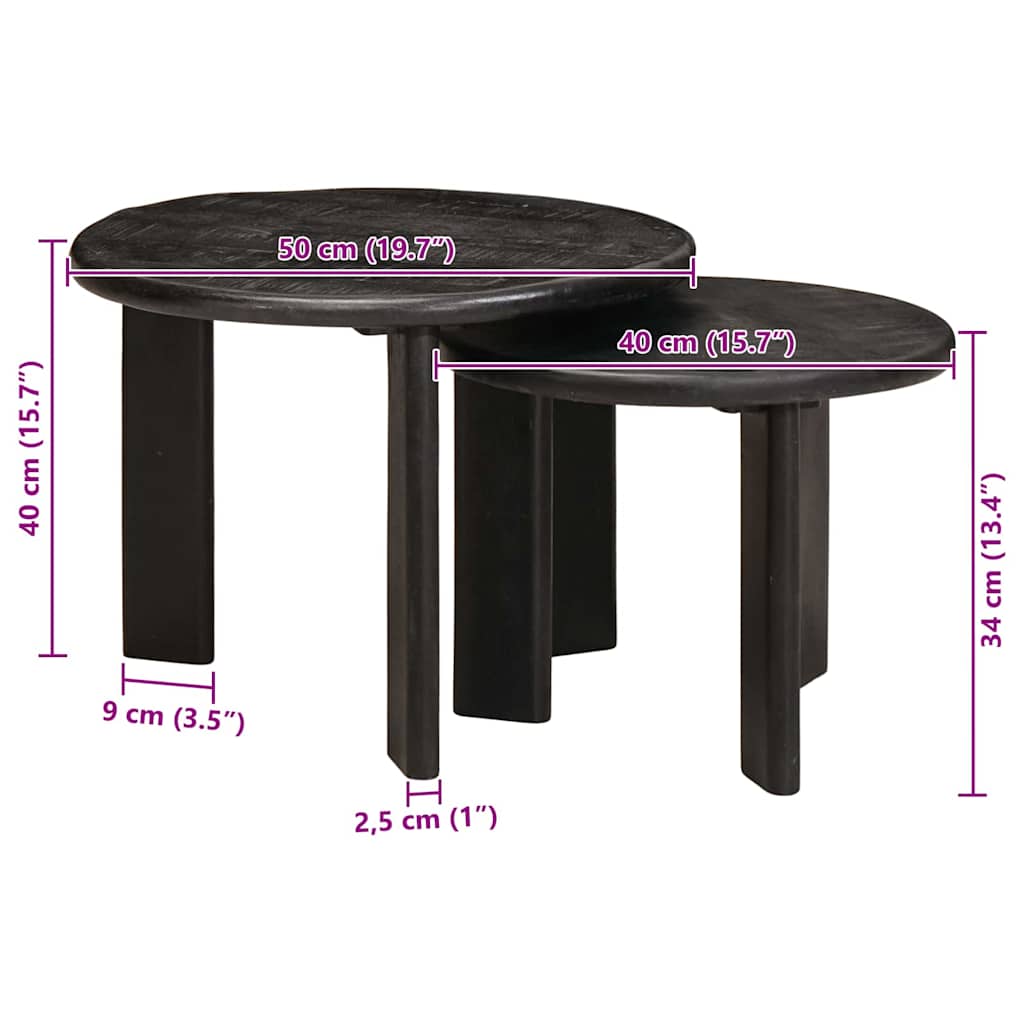 Nestende Kaffebord 2 Pcs Hvit Massiv Mango Tre