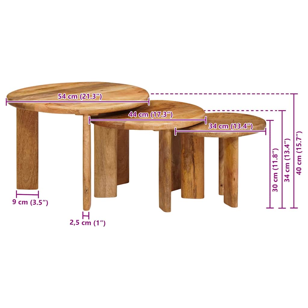 Nestende Kaffebord 3 Pcs Brun Massiv Mango Tre
