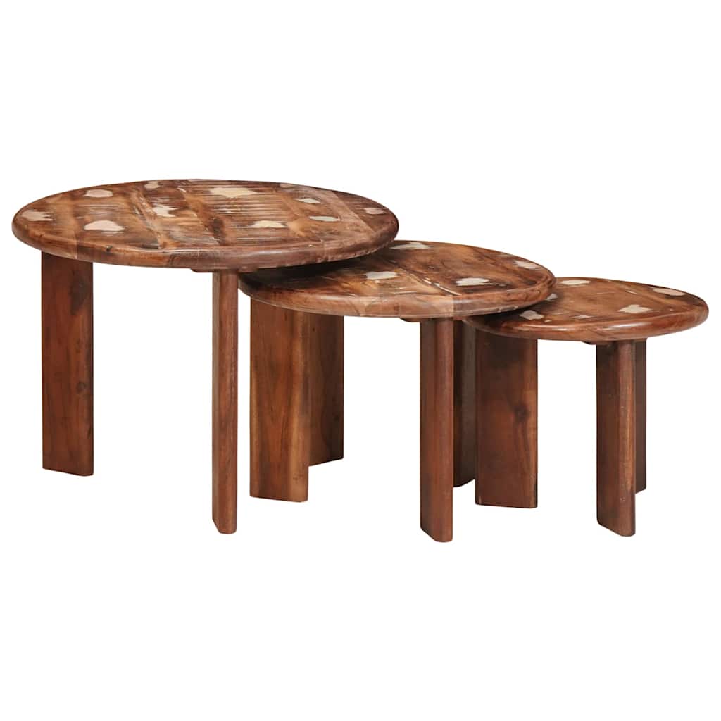 Nestende Kaffebord 3 Pcs Flerfarget Massiv Gjenbrukt Treverk