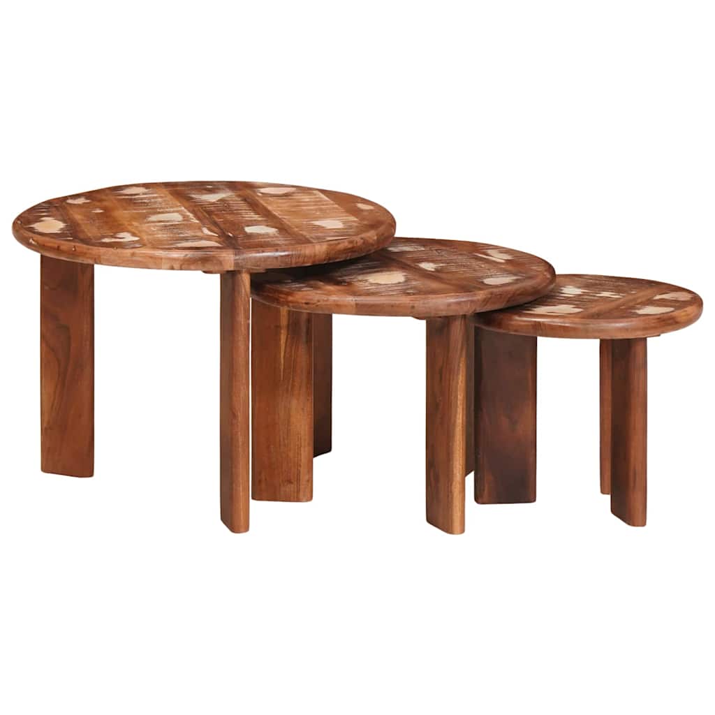 Nestende Kaffebord 3 Pcs Flerfarget Massiv Gjenbrukt Treverk