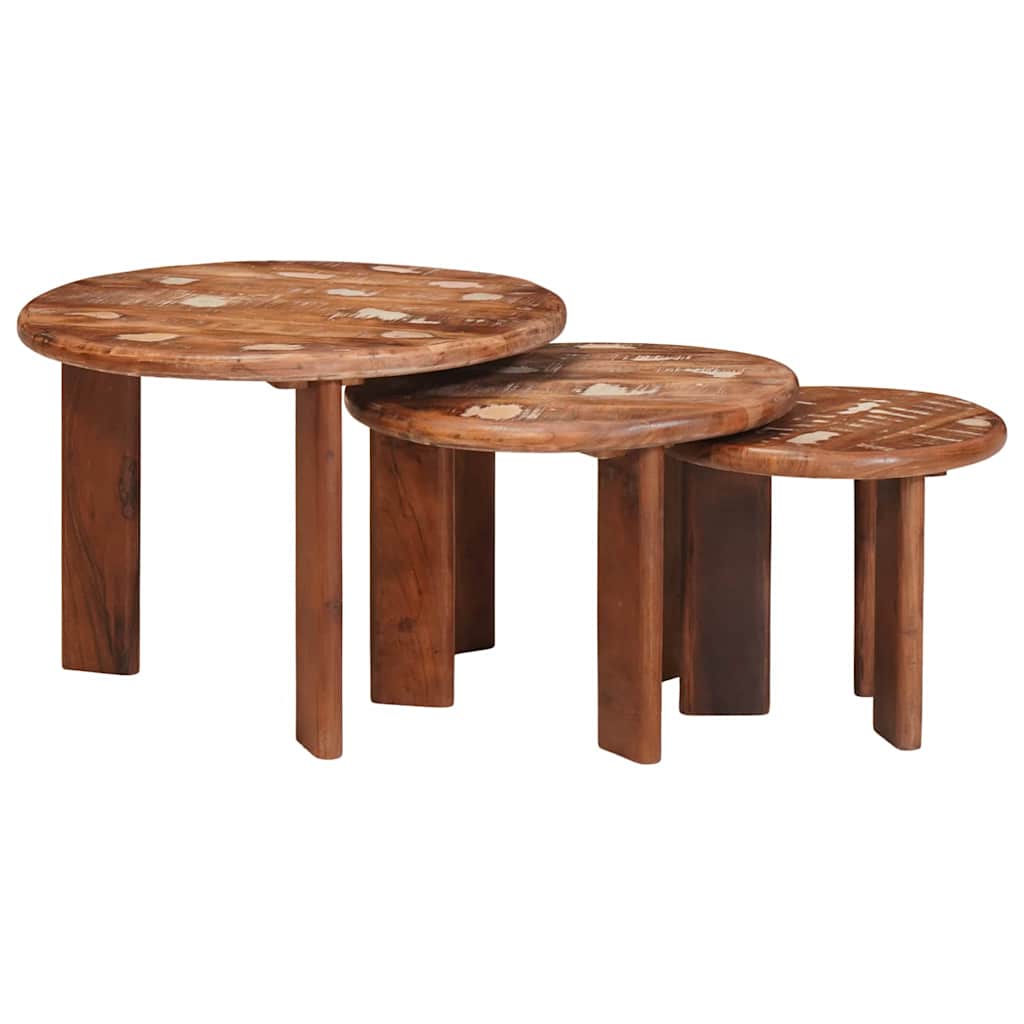 Nestende Kaffebord 3 Pcs Flerfarget Massiv Gjenbrukt Treverk