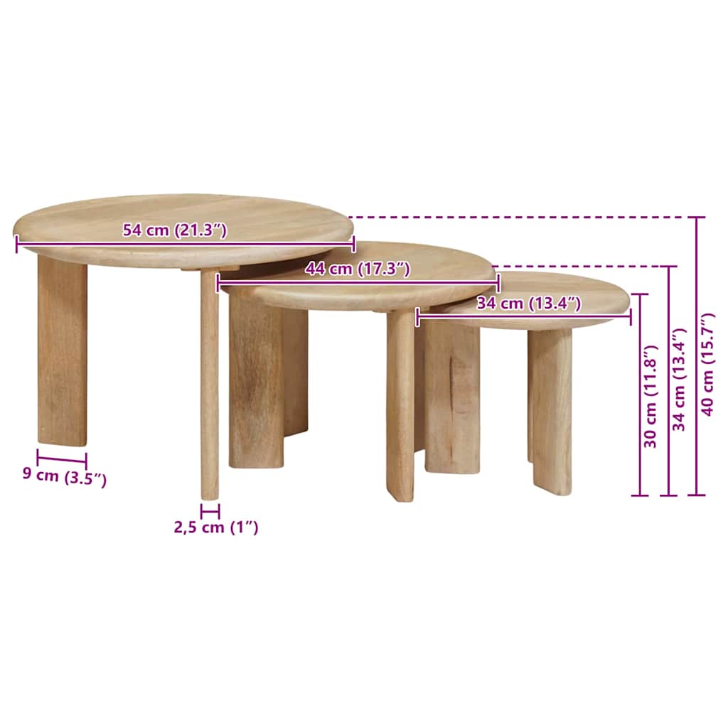 Nestende Kaffebord 3 Pcs Svart Massiv Mango Tre