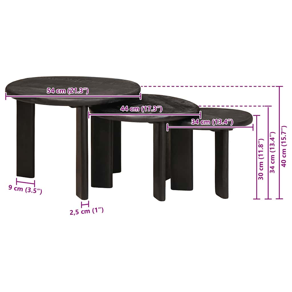 Nestende Kaffebord 3 Pcs Hvit Massiv Mango Tre