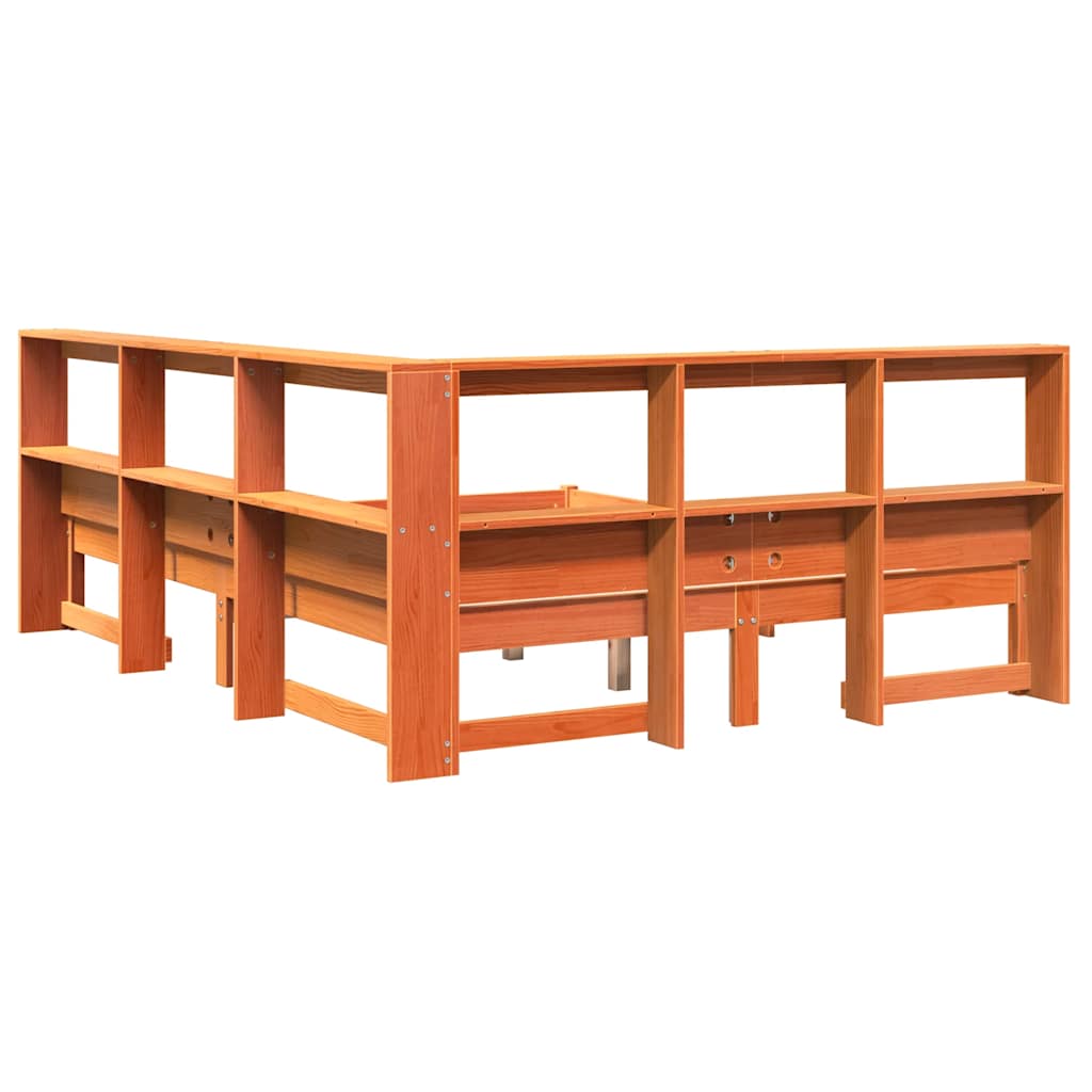 Seng Med Bokhylle Uten Madrass Voksbrun 140X200 Cm Heltre Furu