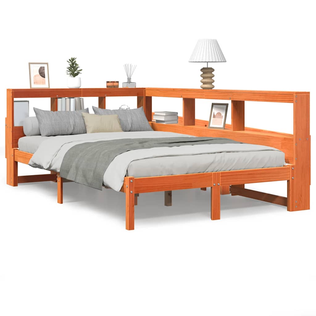 Seng Med Bokhylle Uten Madrass Voksbrun 120X200 Cm Heltre Furu