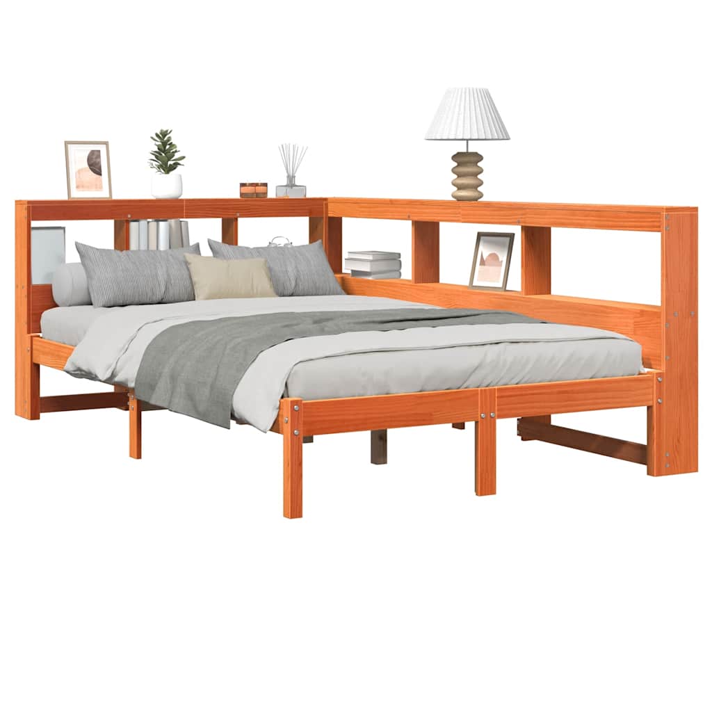 Seng Med Bokhylle Uten Madrass Voksbrun 120X200 Cm Heltre Furu