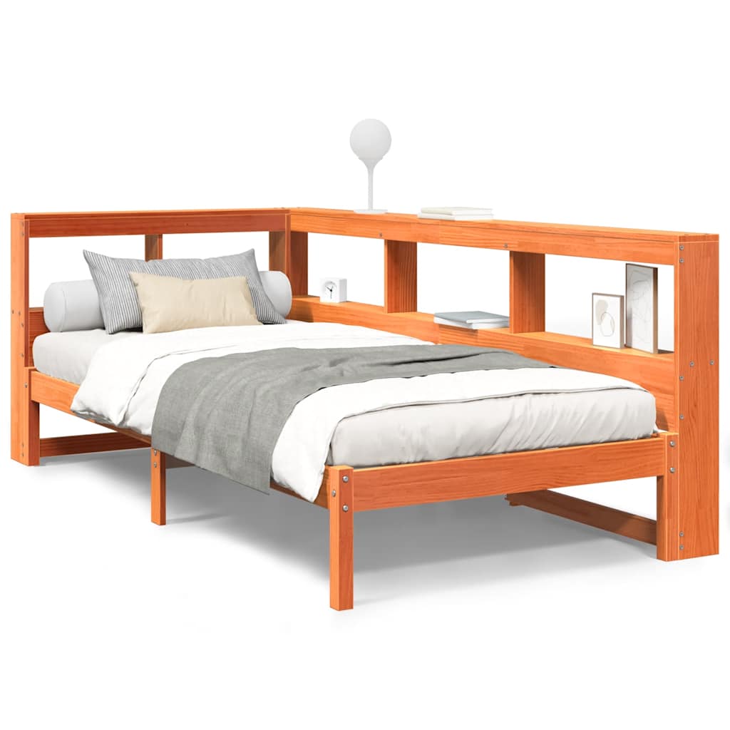 Seng Med Bokhylle Uten Madrass Voksbrun 100X200 Cm Heltre Furu