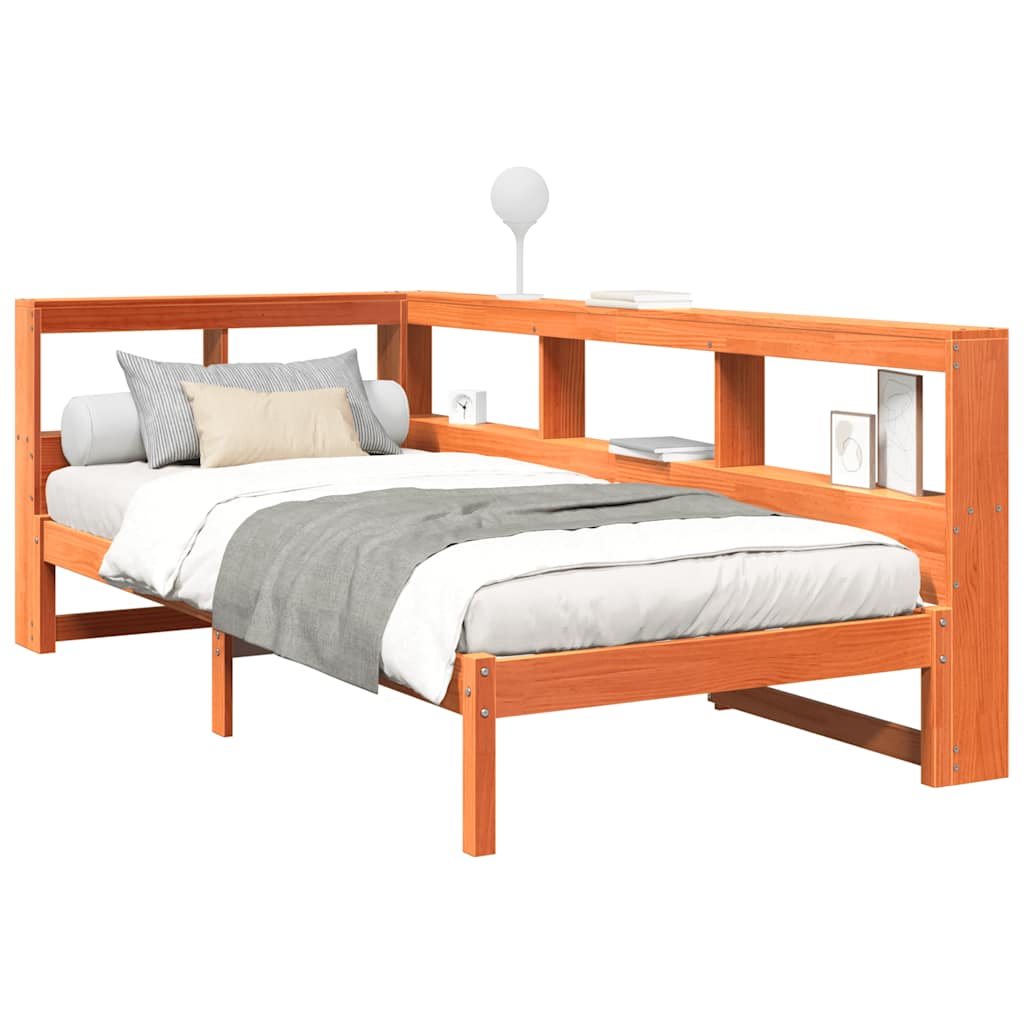 Seng Med Bokhylle Uten Madrass Voksbrun 100X200 Cm Heltre Furu