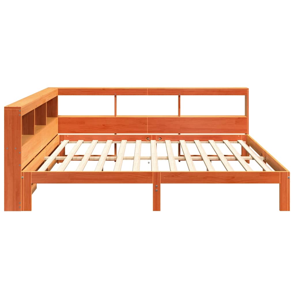 Seng Med Bokhylle Uten Madrass Voksbrun 140X200 Cm Heltre Furu