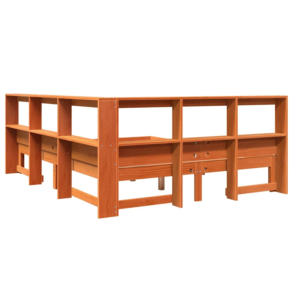 Seng Med Bokhylle Uten Madrass Voksbrun 140X200 Cm Heltre Furu