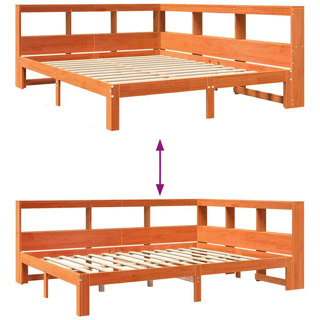 Seng Med Bokhylle Uten Madrass Voksbrun 140X200 Cm Heltre Furu