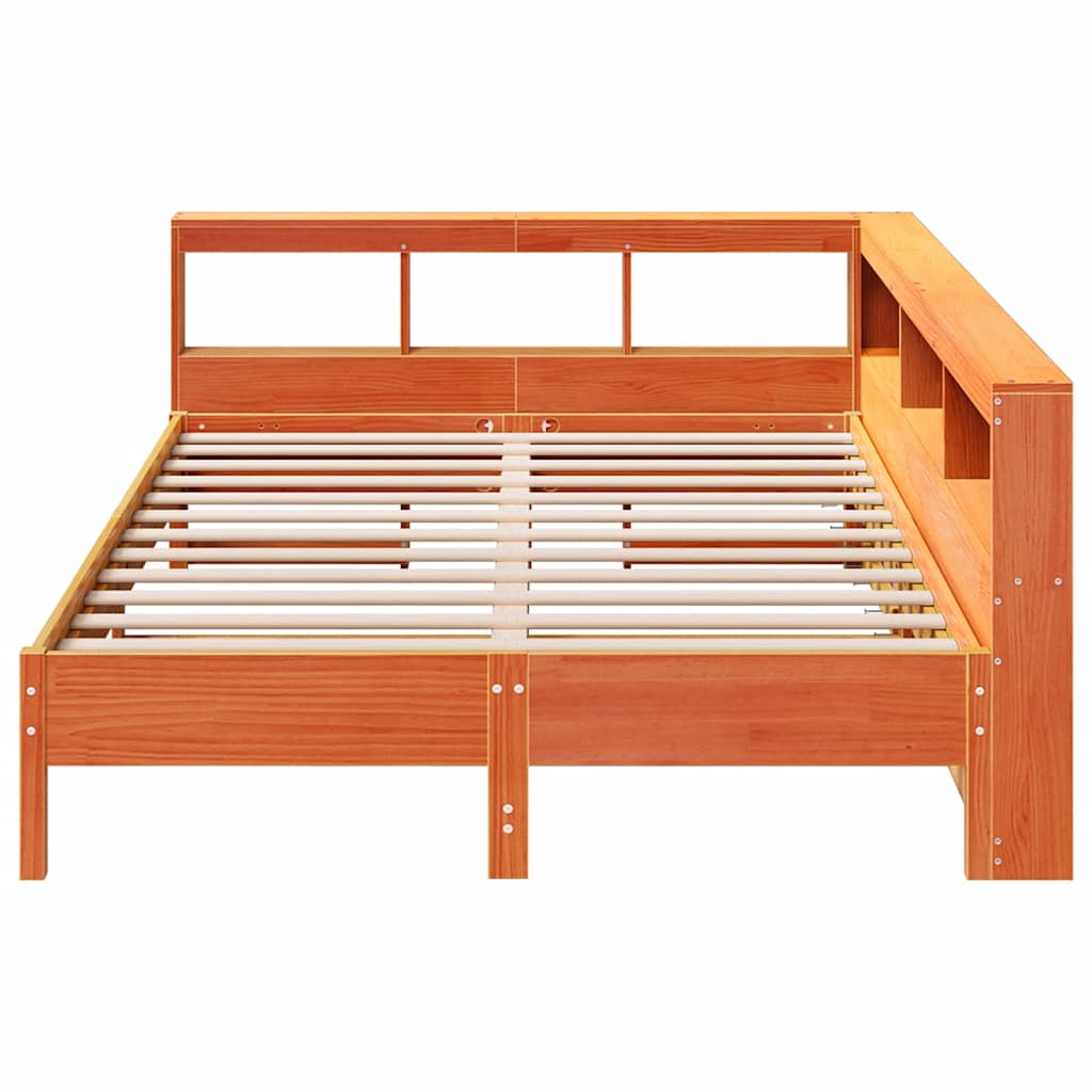 Seng Med Bokhylle Uten Madrass Voksbrun 140X200 Cm Heltre Furu