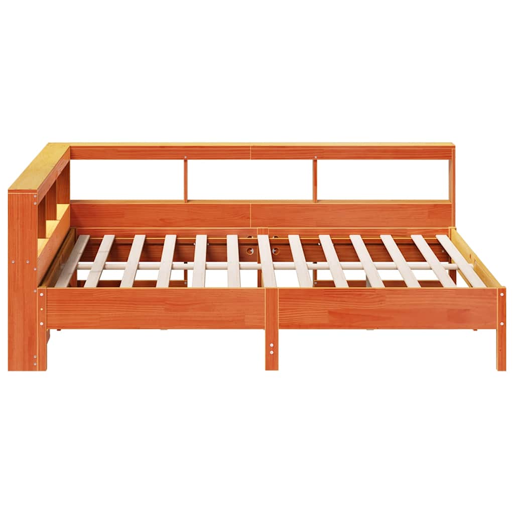 Seng Med Bokhylle Uten Madrass Voksbrun 140X200 Cm Heltre Furu