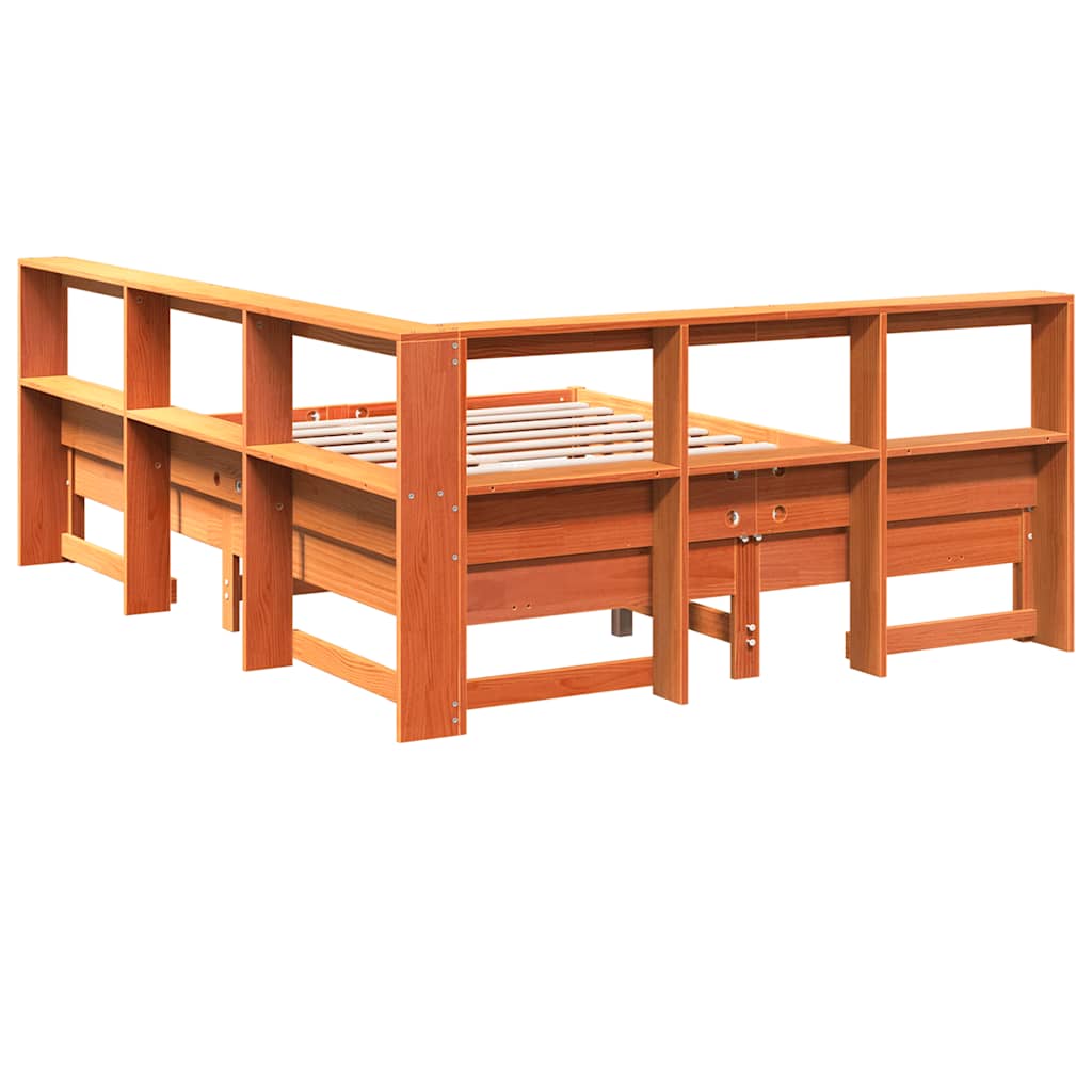 Seng Med Bokhylle Uten Madrass Voksbrun 140X200 Cm Heltre Furu