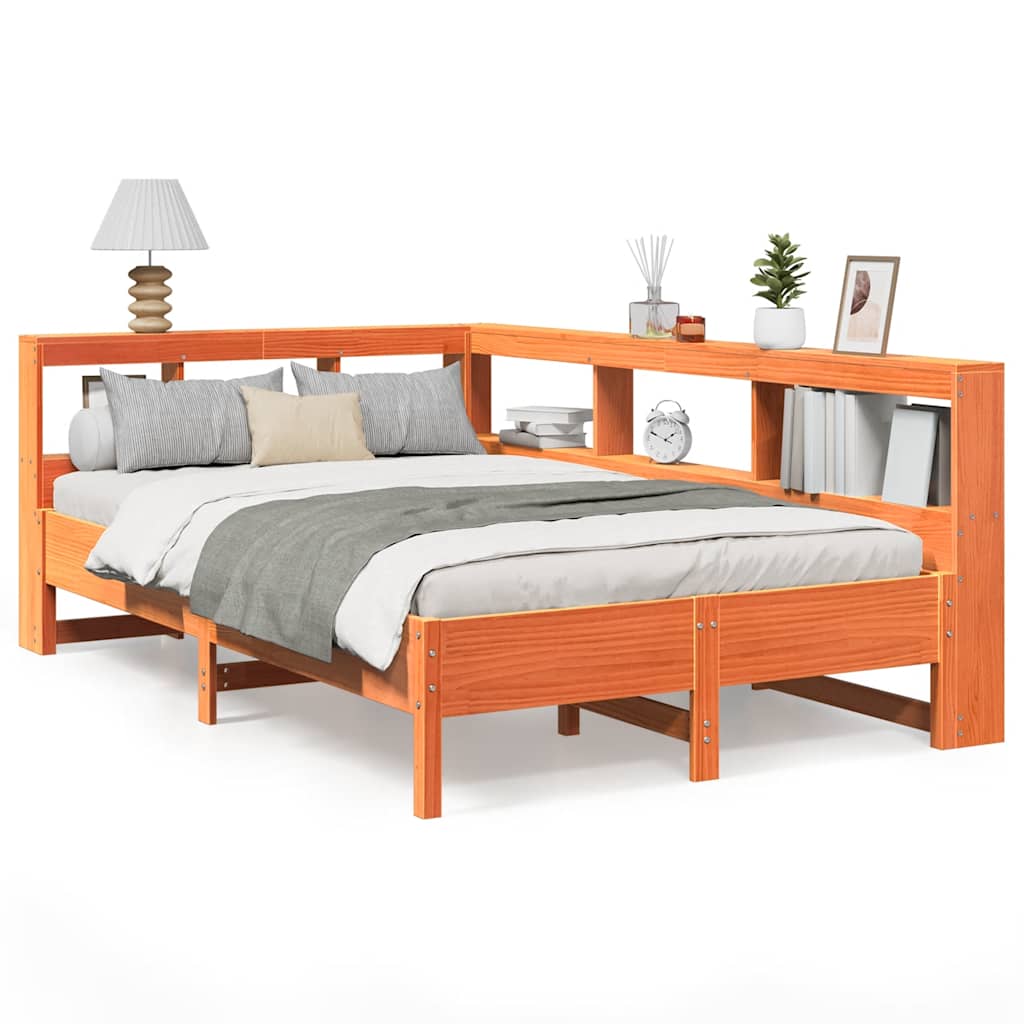 Seng Med Bokhylle Uten Madrass Voksbrun 120X200 Cm Heltre Furu