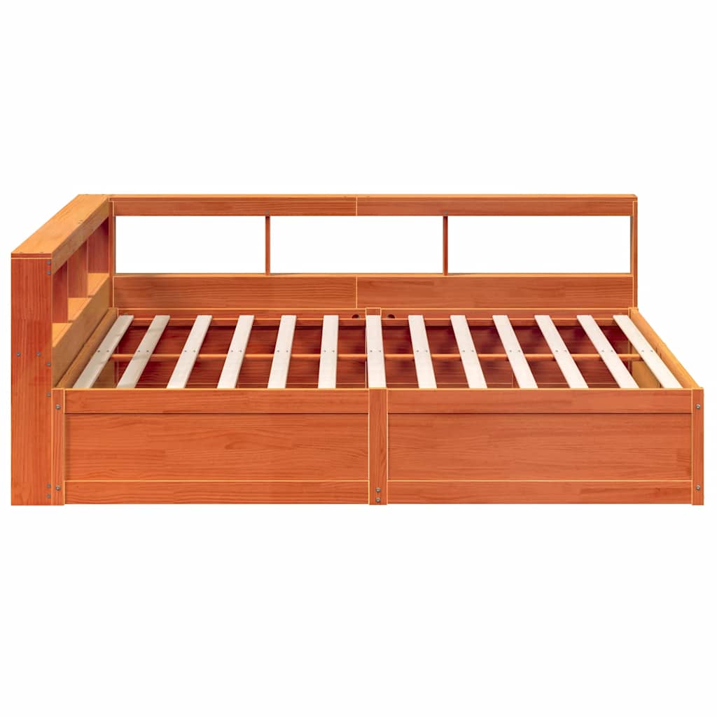 Seng Med Bokhylle Uten Madrass Voksbrun 180X200 Cm Heltre Furu