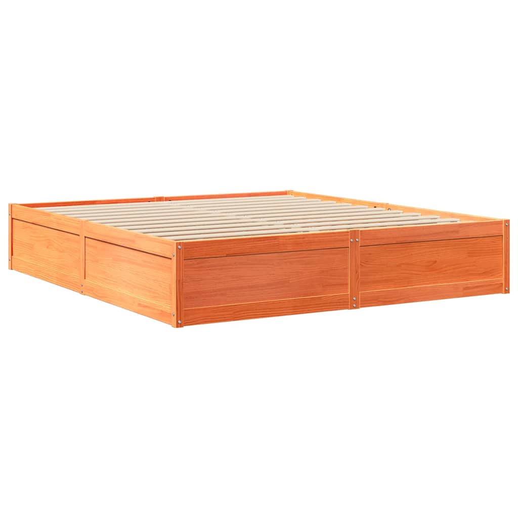 Seng Med Bokhylle Uten Madrass Voksbrun 180X200 Cm Heltre Furu