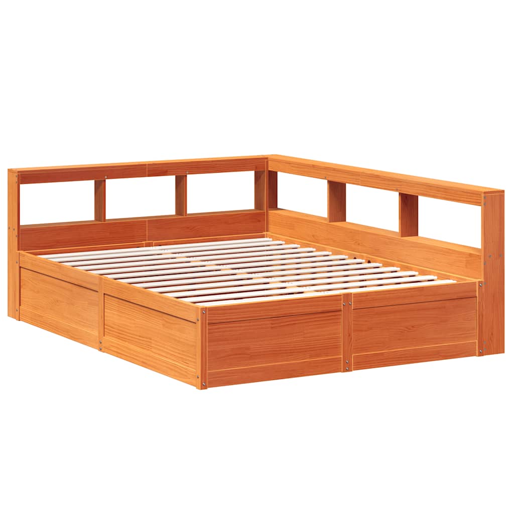 Seng Med Bokhylle Uten Madrass Voksbrun 140X200 Cm Heltre Furu