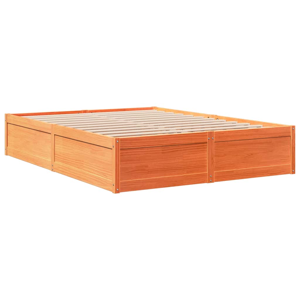 Seng Med Bokhylle Uten Madrass Voksbrun 140X200 Cm Heltre Furu