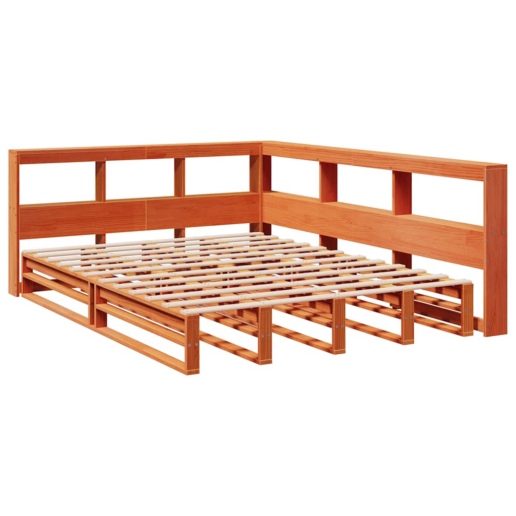 Seng Med Bokhylle Uten Madrass Voksbrun 140X200 Cm Heltre Furu
