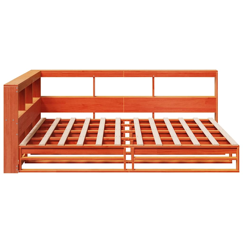 Seng Med Bokhylle Uten Madrass Voksbrun 140X200 Cm Heltre Furu