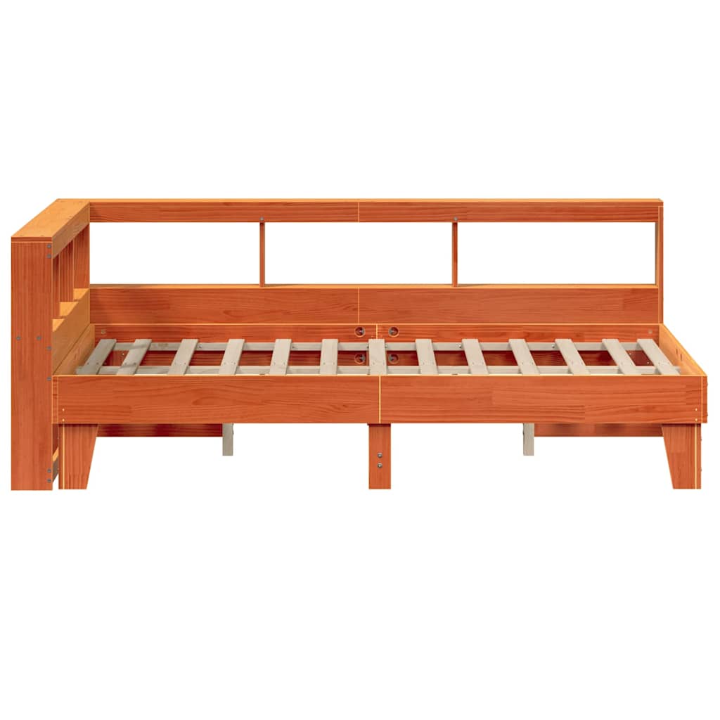 Seng Med Bokhylle Uten Madrass Voksbrun 120X200 Cm Heltre Furu