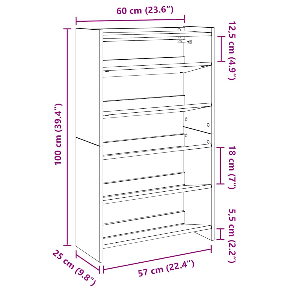 Skohylle Hvit 60X25X100 Cm Konstruert Tre