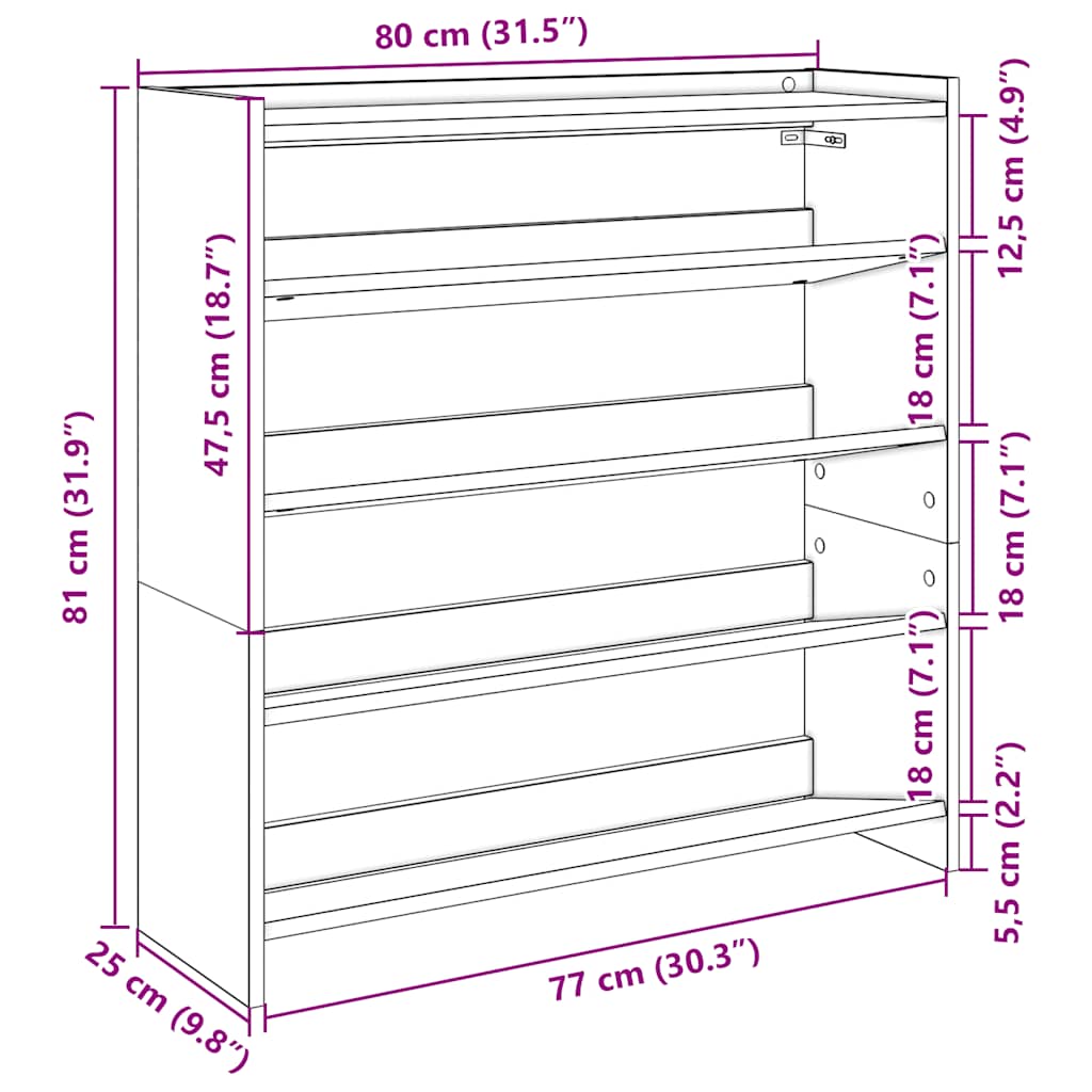 Skohylle Betonggrå 80X25X81 Cm Konstruert Tre